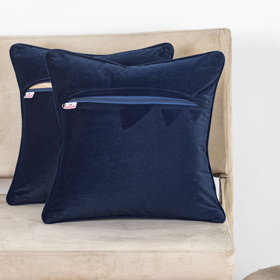 Navy Blue Chevron Weave Velvet Cushion – 16 × 16 in
