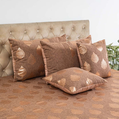 Brown &amp; Copper Floral Motif Polyester Jacquard Bedspread – 100 x 108 Inch