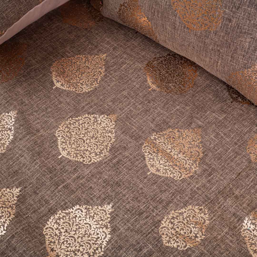 Brown &amp; Copper Floral Motif Polyester Jacquard Bedspread – 100 x 108 Inch