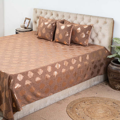 Brown &amp; Copper Floral Motif Polyester Jacquard Bedspread – 100 x 108 Inch