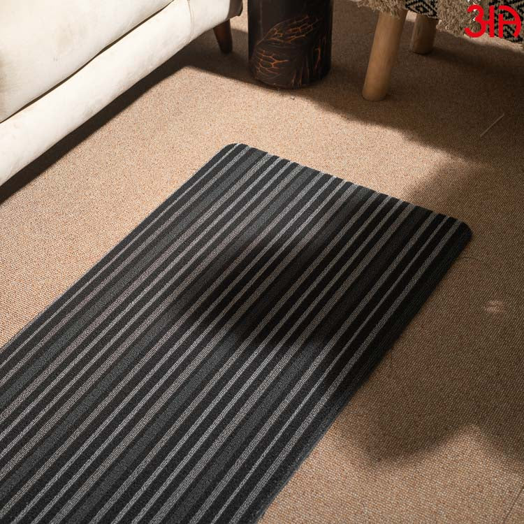 Excess Grey Hoopla stripe Pvc Front Anti Skid Mat (51x99) CM