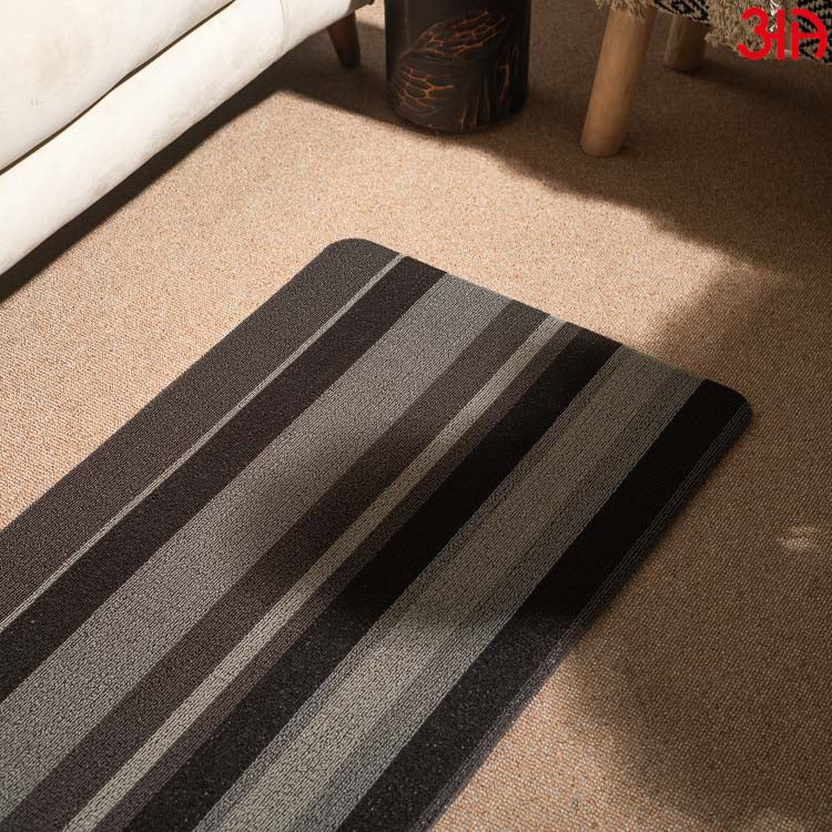 Black And Grey Hoopla stripe Pvc Front Anti Skid Mat (51x99) CM