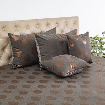 Grey &amp; Copper Floral Motif Polyester Jacquard Bedspread – 100 x 108 Inch