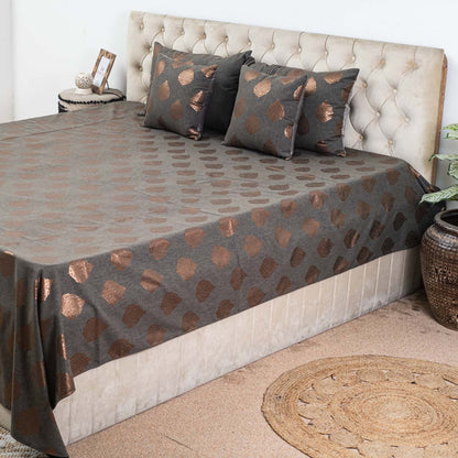 Grey &amp; Copper Floral Motif Polyester Jacquard Bedspread – 100 x 108 Inch