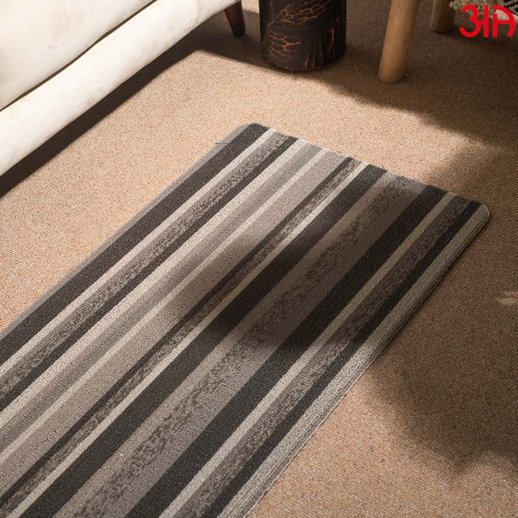 Light Grey Hoopla stripe Pvc Front Anti Skid Mat (51x99) CM