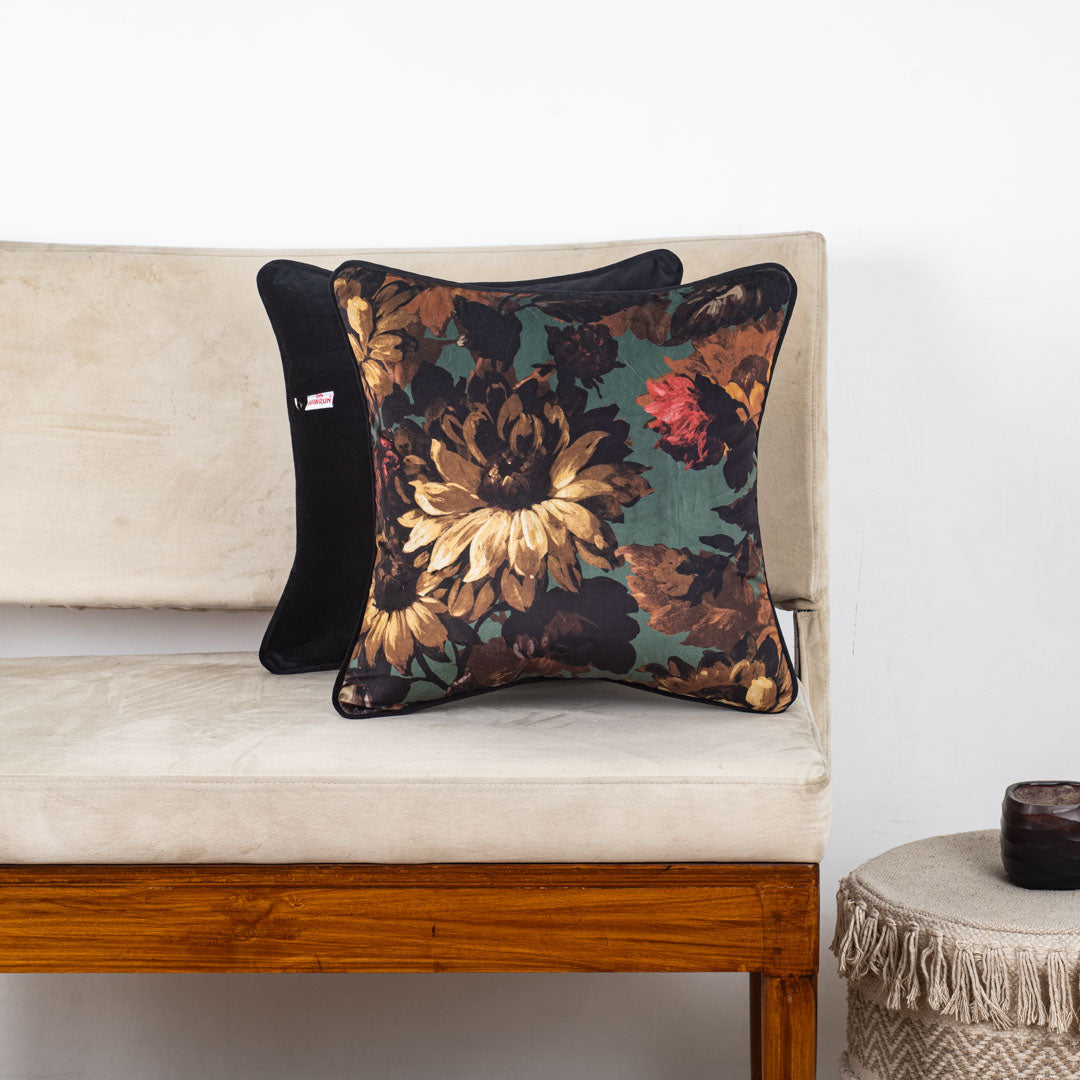 Vintage Bloom Velvet Cushion – 16 × 16 in Dgn-26