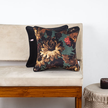 Vintage Bloom Velvet Cushion – 16 × 16 in Dgn-26