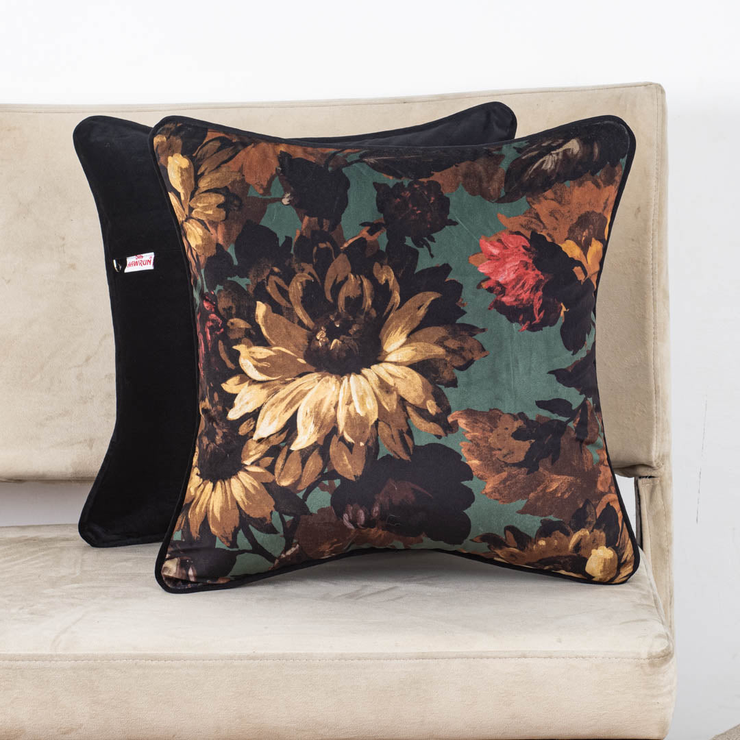 Vintage Bloom Velvet Cushion – 16 × 16 in Dgn-26