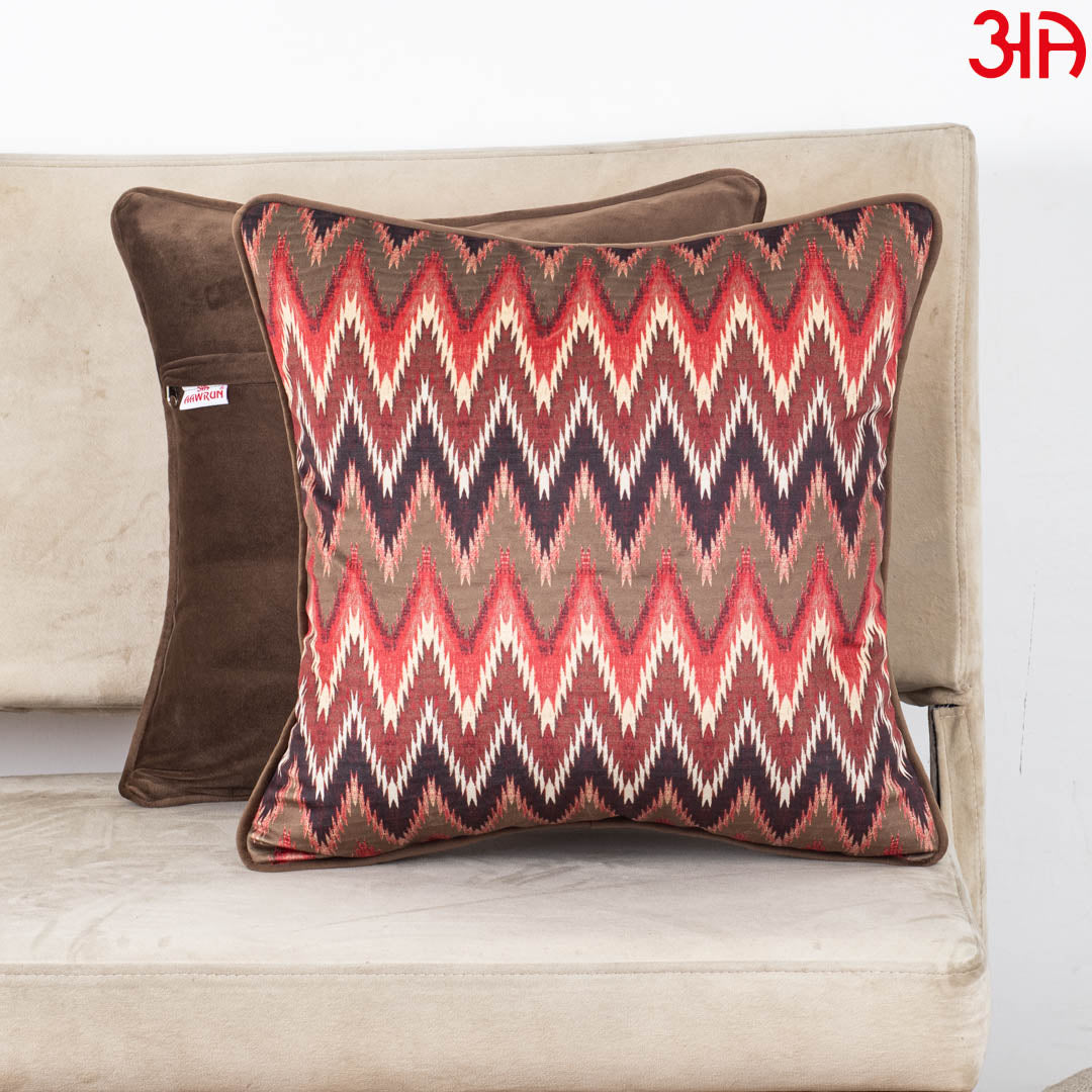 Rust Ikat Chevron Velvet Cushion – 16 × 16 in Dgn-28