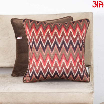 Rust Ikat Chevron Velvet Cushion – 16 × 16 in Dgn-28