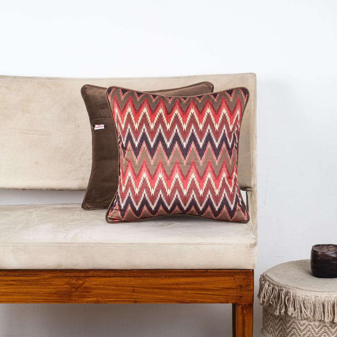 Rust Ikat Chevron Velvet Cushion – 16 × 16 in Dgn-28