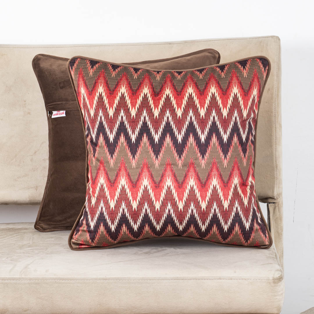 Rust Ikat Chevron Velvet Cushion – 16 × 16 in Dgn-28