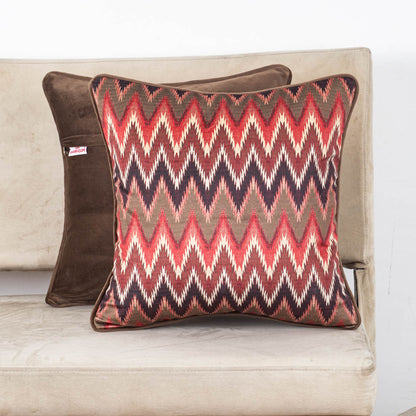 Rust Ikat Chevron Velvet Cushion – 16 × 16 in Dgn-28