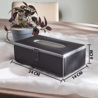 Black Vegan Leather Tissue Box Holder – 24 × 14 × 8 cm