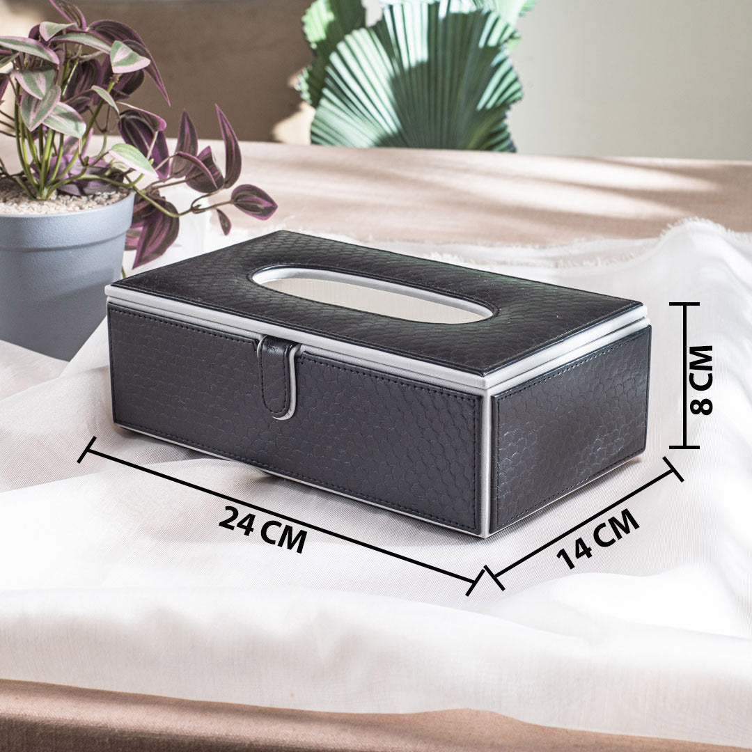 Premium Textured Vegan Leather Tissue Box Cover – 24 × 14 × 8 cm