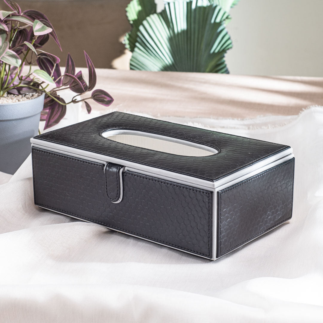 Premium Textured Vegan Leather Tissue Box Cover – 24 × 14 × 8 cm