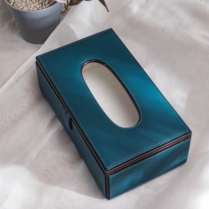 Teal Vegan Leather Tissue Box Holder – 24 × 14 × 8 cm