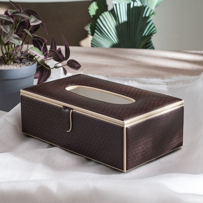 Dark Brown Vegan Leather Tissue Box Holder – 24 × 14 × 8 cm