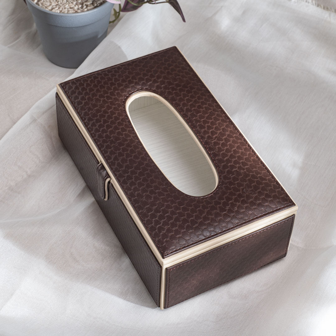 Dark Brown Vegan Leather Tissue Box Holder – 24 × 14 × 8 cm