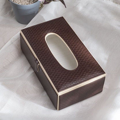 Dark Brown Vegan Leather Tissue Box Holder – 24 × 14 × 8 cm