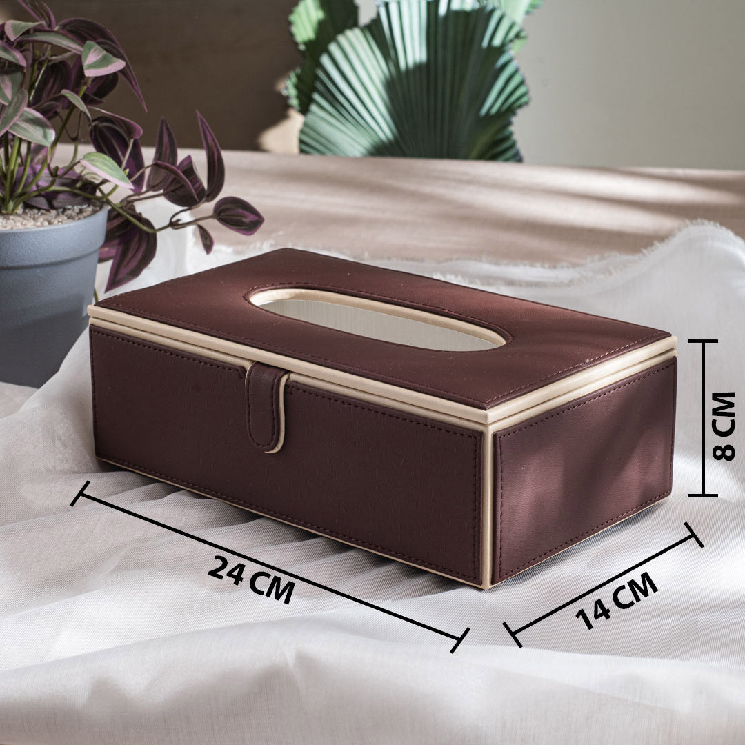 Brown Vegan Leather Tissue Box Holder – 24 × 14 × 8 cm