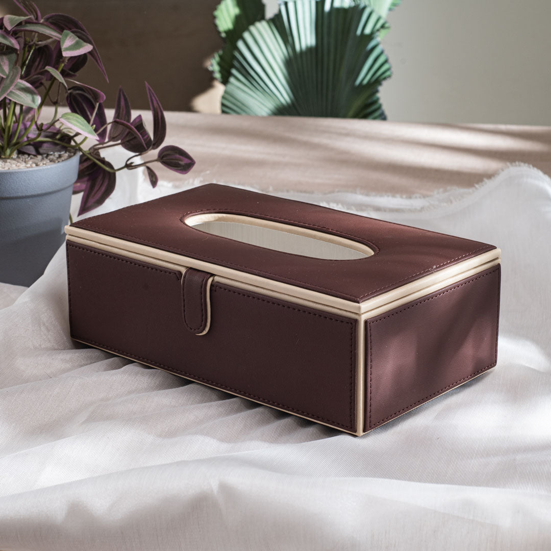 Brown Vegan Leather Tissue Box Holder – 24 × 14 × 8 cm