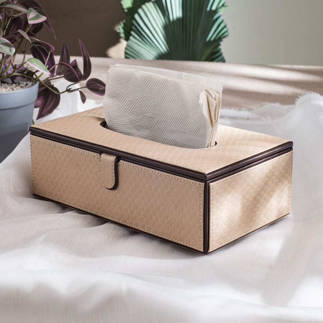 Cream Vegan Leather Tissue Box Holder – 24 × 14 × 8 cm
