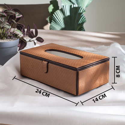 Textured Light Brown Vegan Leather Tissue Box Holder – 24 × 14 × 8 cm