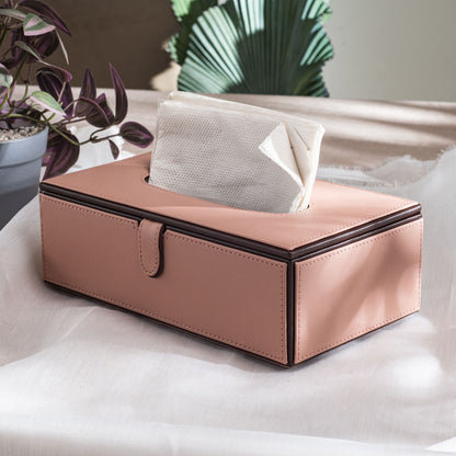 Peach Vegan Leather Tissue Box Holder – 24 × 14 × 8 cm