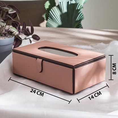 Peach Vegan Leather Tissue Box Holder – 24 × 14 × 8 cm