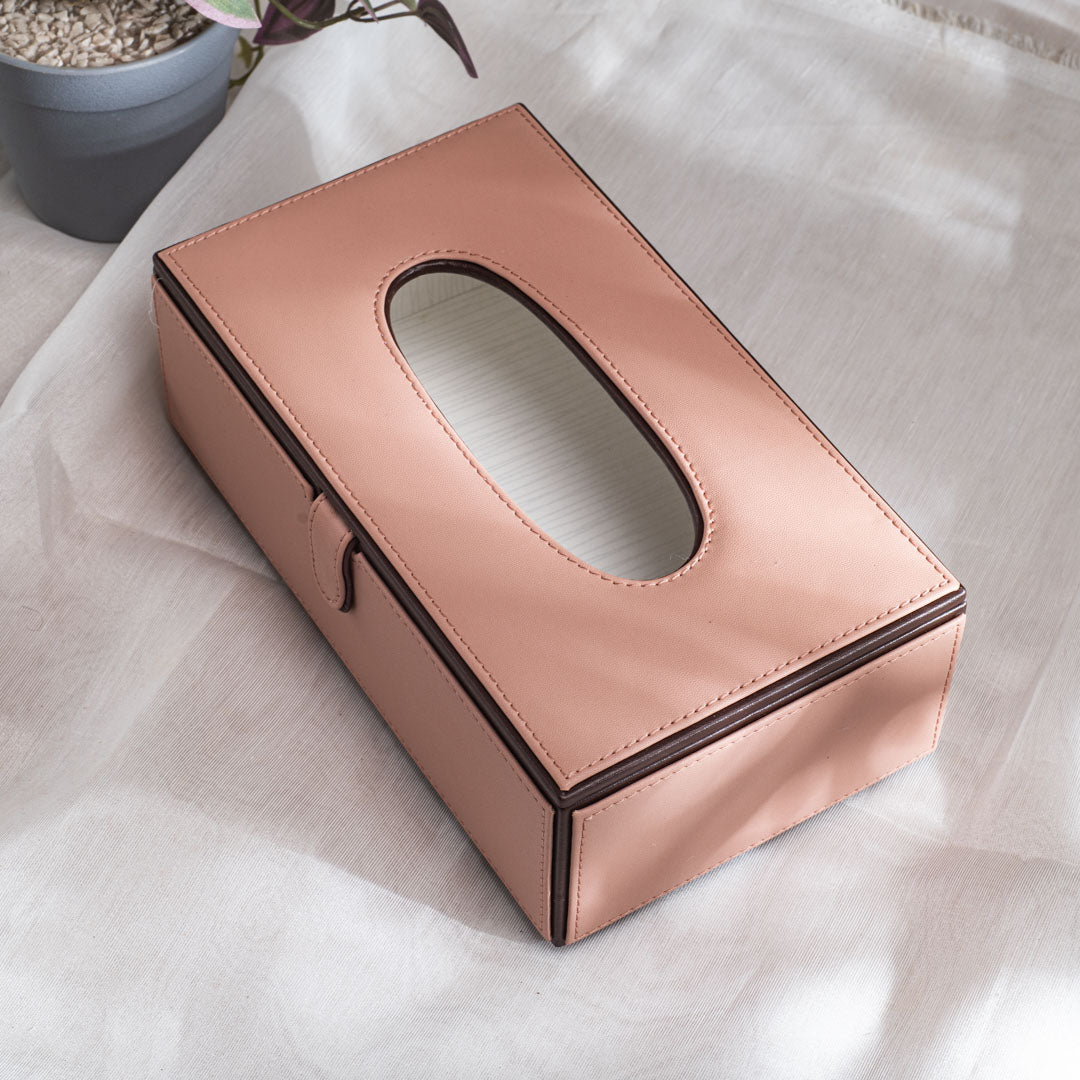 Peach Vegan Leather Tissue Box Holder – 24 × 14 × 8 cm