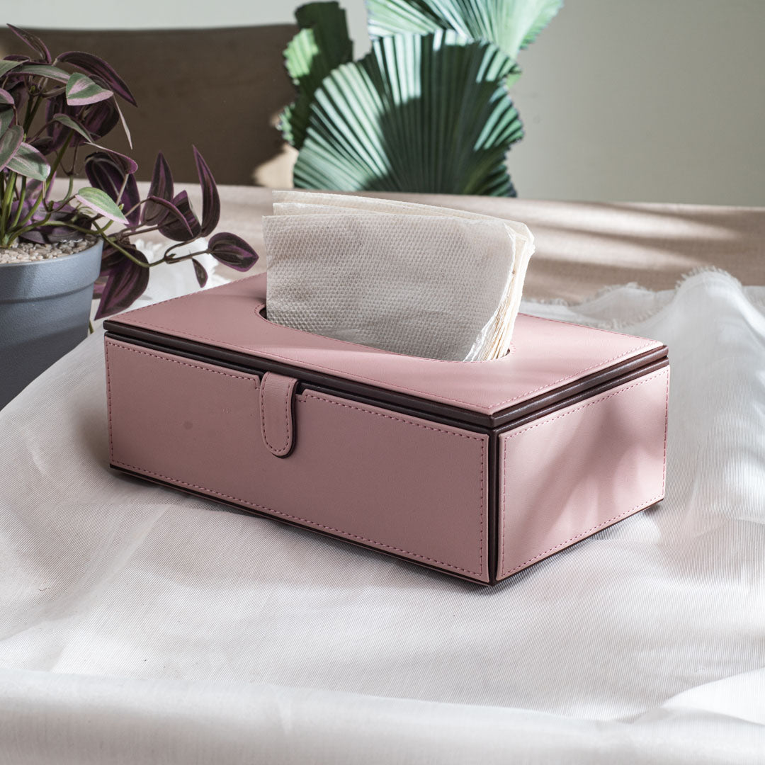 Light Pink Vegan Leather Tissue Box Holder – 24 × 14 × 8 cm