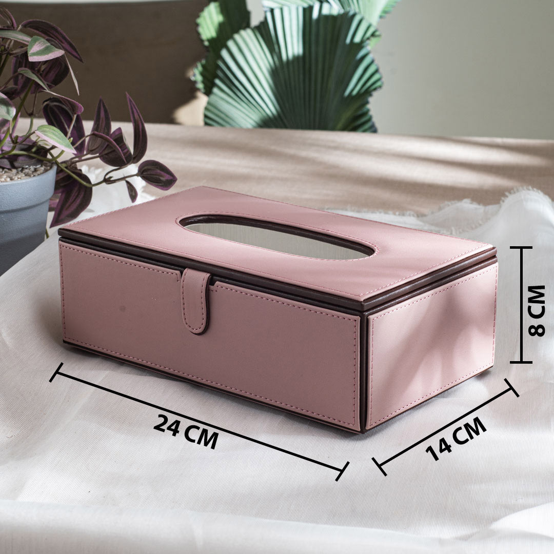 Light Pink Vegan Leather Tissue Box Holder – 24 × 14 × 8 cm