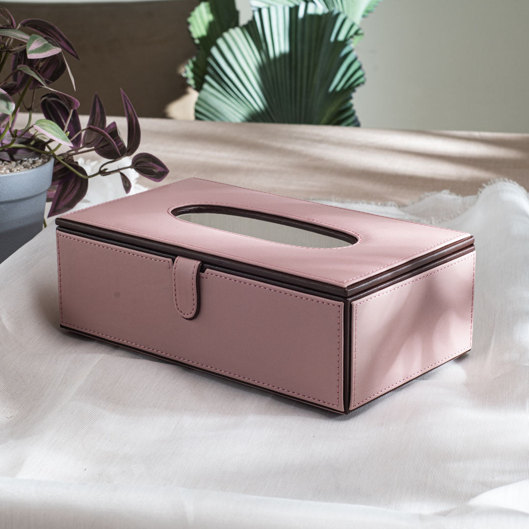 Light Pink Vegan Leather Tissue Box Holder – 24 × 14 × 8 cm