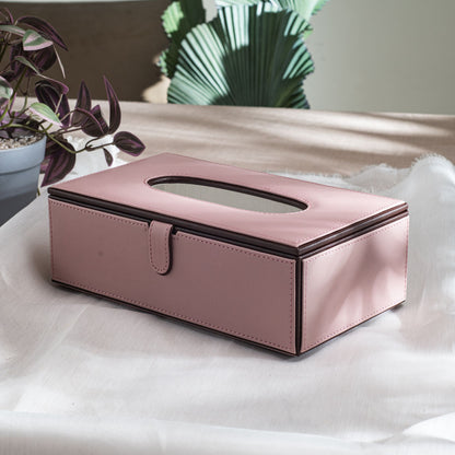 Light Pink Vegan Leather Tissue Box Holder – 24 × 14 × 8 cm