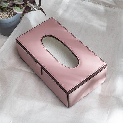 Light Pink Vegan Leather Tissue Box Holder – 24 × 14 × 8 cm