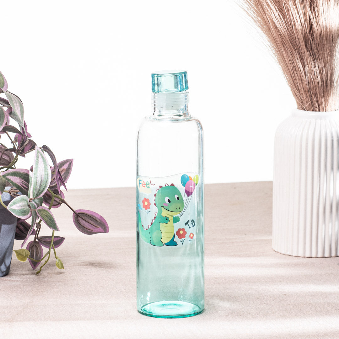 Cute Dino Green Glass Water Bottle – 500ml -23×6.5 cm