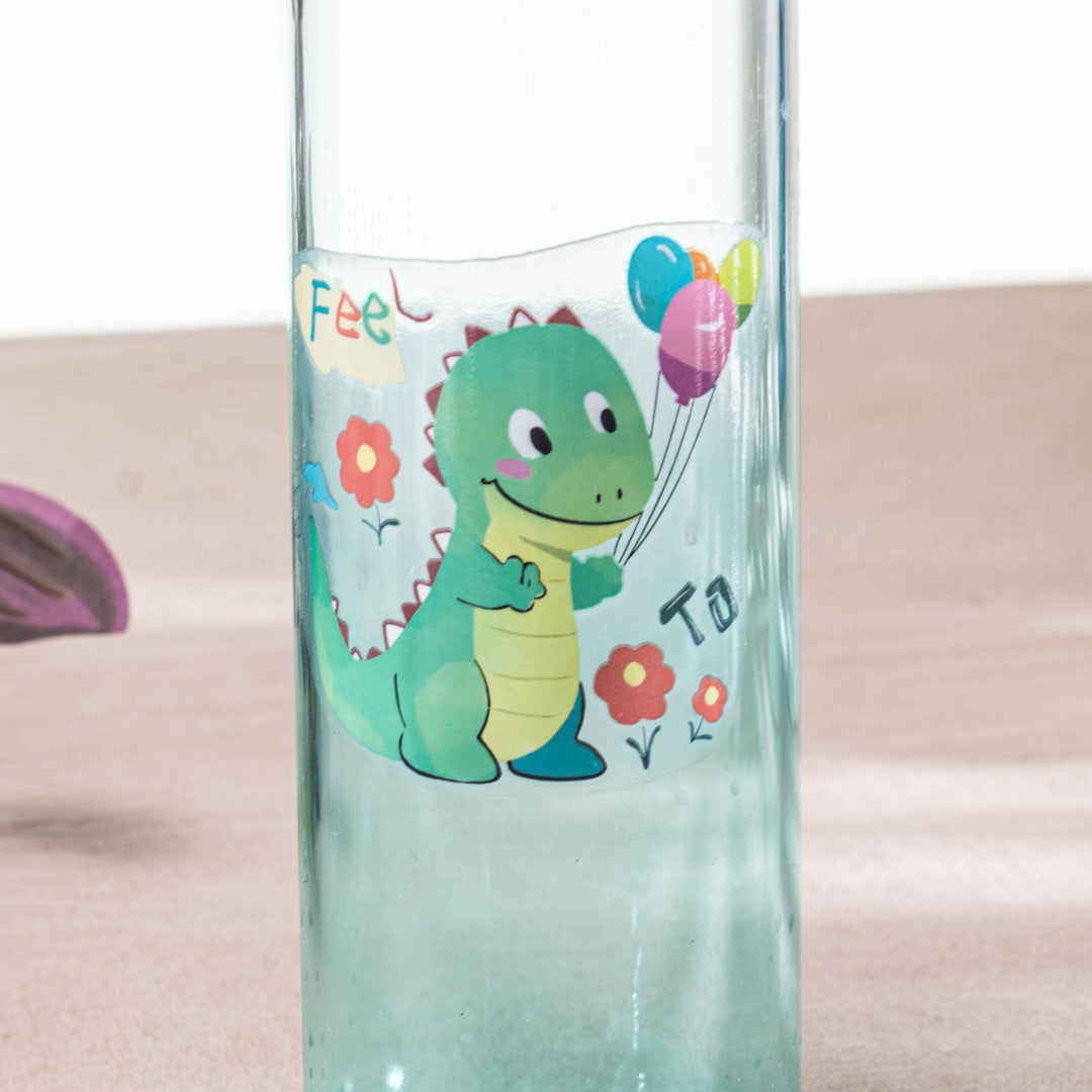 Cute Dino Green Glass Water Bottle – 500ml -23×6.5 cm