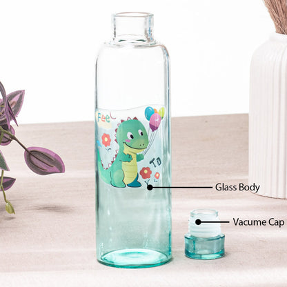 Cute Dino Green Glass Water Bottle – 500ml -23×6.5 cm