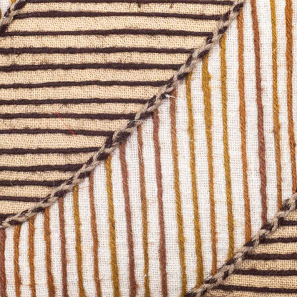 Beige Gold Stripe Leaf Printed Slub Cotton Cushion Cover 12x18 &amp; 16x16 Inch