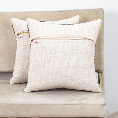 Beige Gold Stripe Leaf Printed Slub Cotton Cushion Cover 12x18 &amp; 16x16 Inch