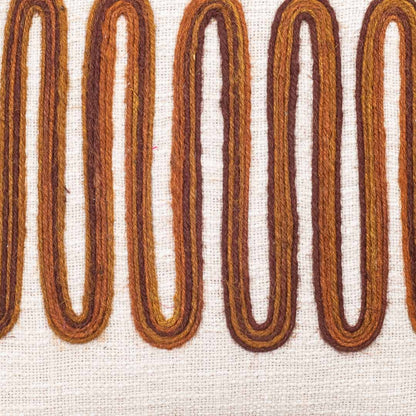 Beige Brown Arch Stripe Embroidered Slub Cotton Cushion Cover 12x18 &amp; 16x16 Inch