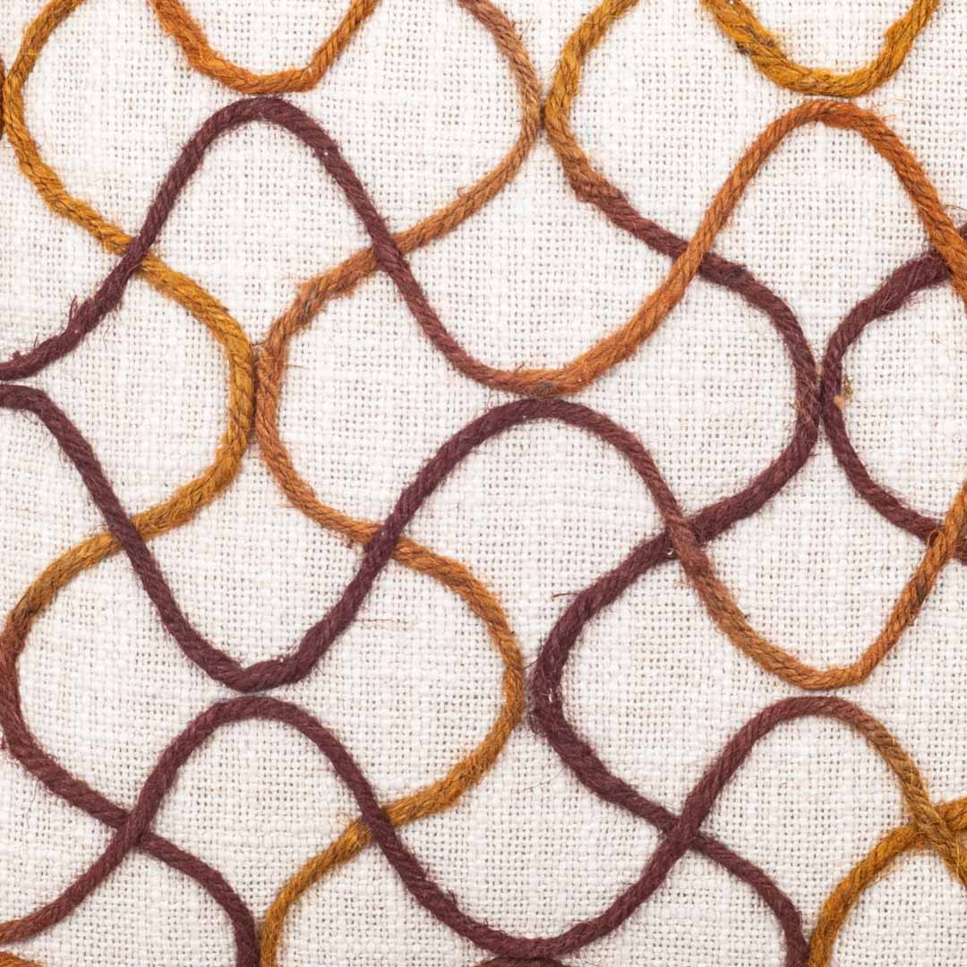 Beige Brown Lattice Wave Embroidered Slub Cotton Cushion Cover 12x18 &amp; 16x16 Inch