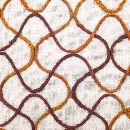 Beige Brown Lattice Wave Embroidered Slub Cotton Cushion Cover 12x18 &amp; 16x16 Inch