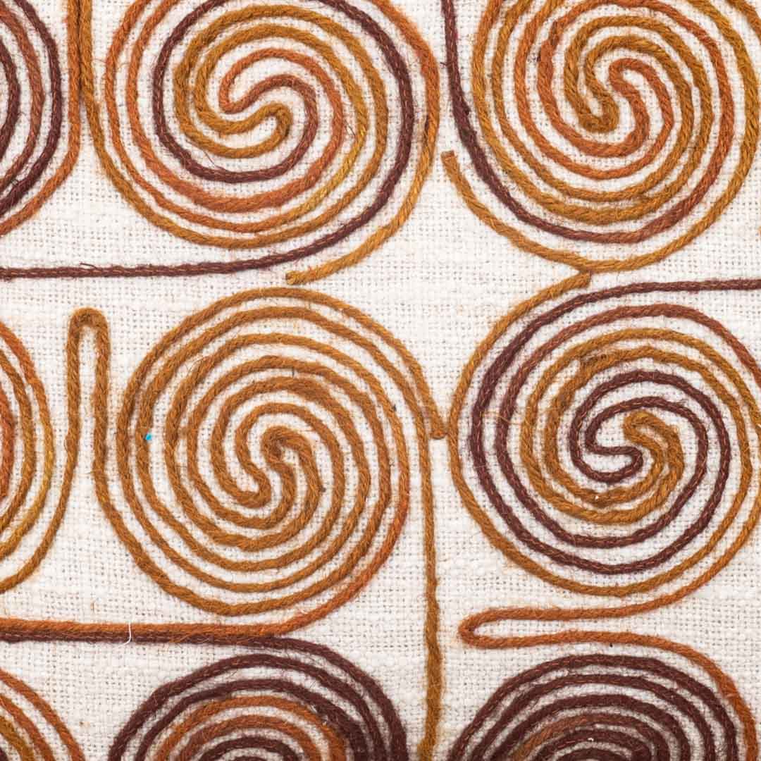 Beige Brown Spiral Embroidered Jute Cushion Cover 12x18 &amp; 16x16 Inch