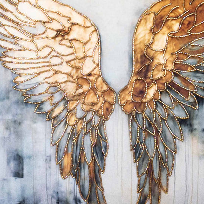 Golden Angel Wings Cushion Cover – 16 x 16 Inch-Grey-Gold Polyester Velvet