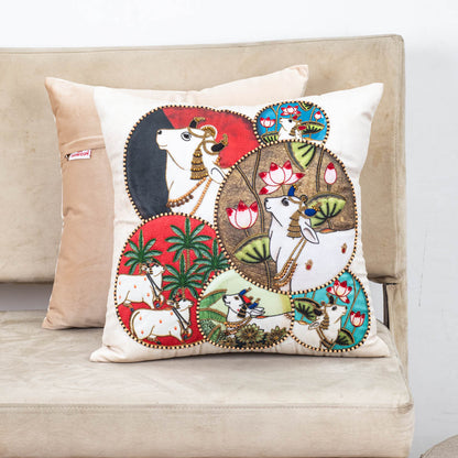 Decorative Embroidered Cushion Cover – 16 x 16 Inch-Multicolor Polyester Velvet Fabric