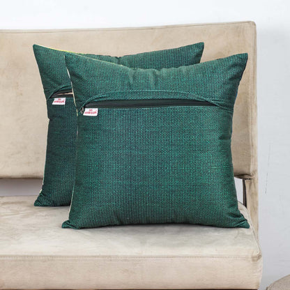 Green Peacock Printed Velvet Cushion Cover 16x16 Inch
