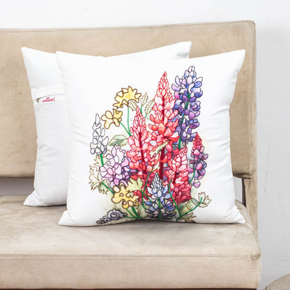 White Multi Floral Printed Velvet Cushion Cover 16x16 Inch