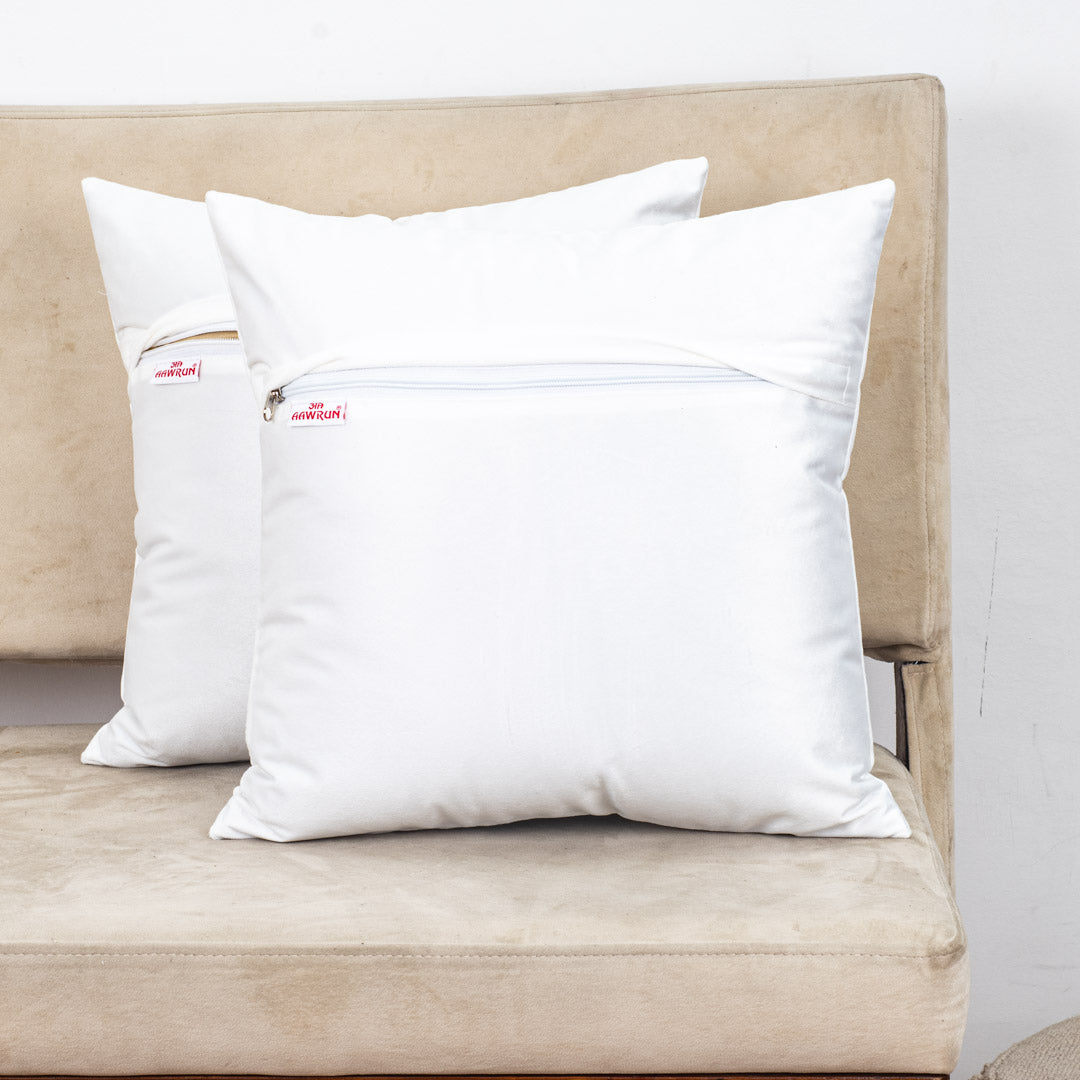 White Multi Floral Printed Velvet Cushion Cover 16x16 Inch